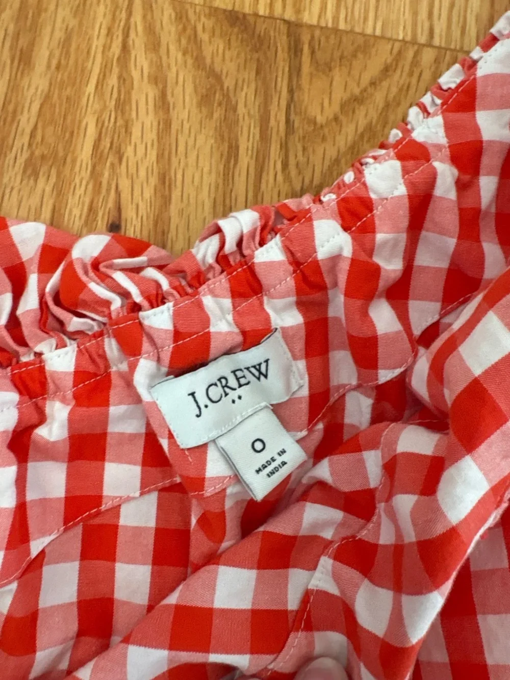 J Crew red gingham one shoulder top